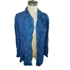 Chico's Size 16 (3) Fringed Denim Button Down Shirt